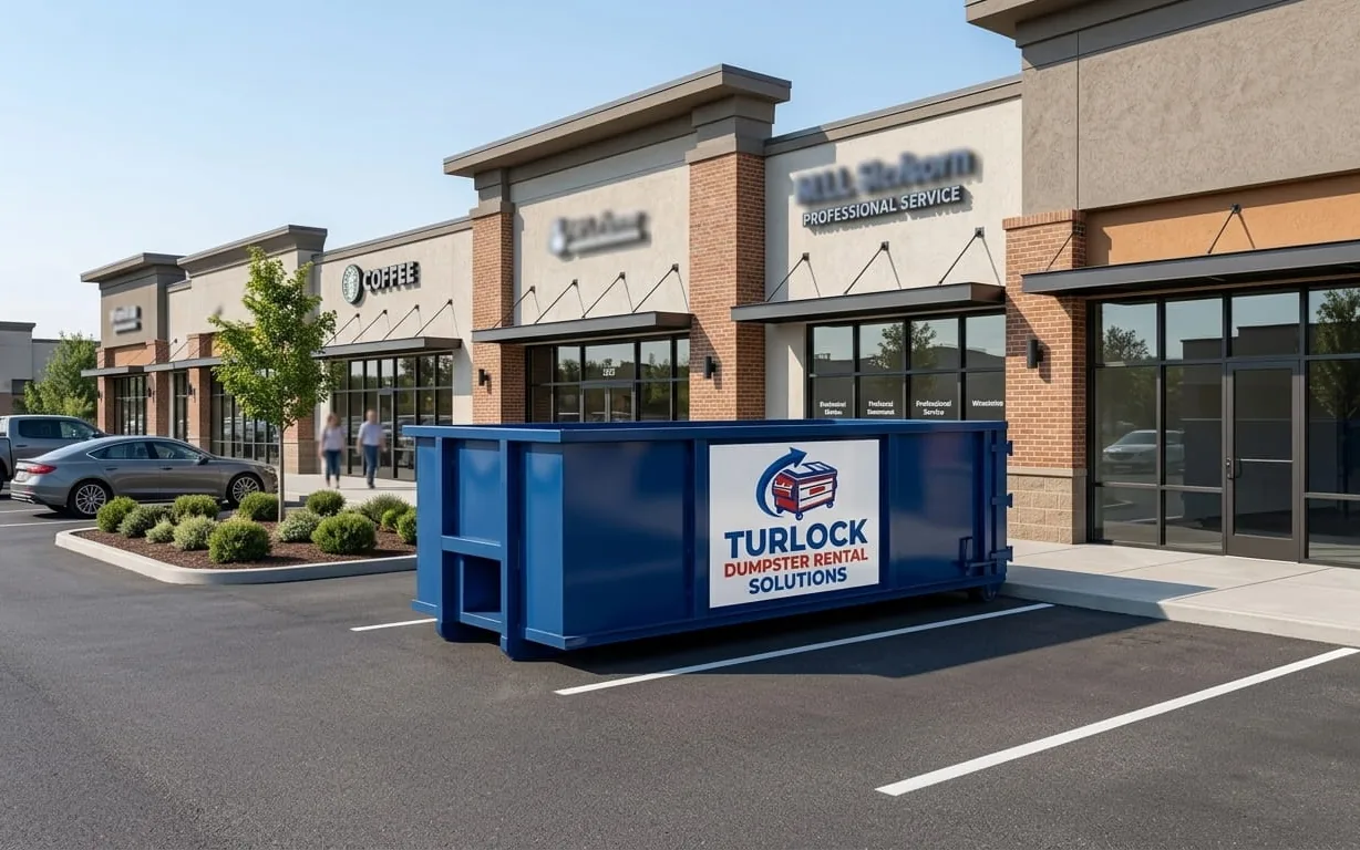 Dumpster and truck on a Turlock job site under California diversion rules